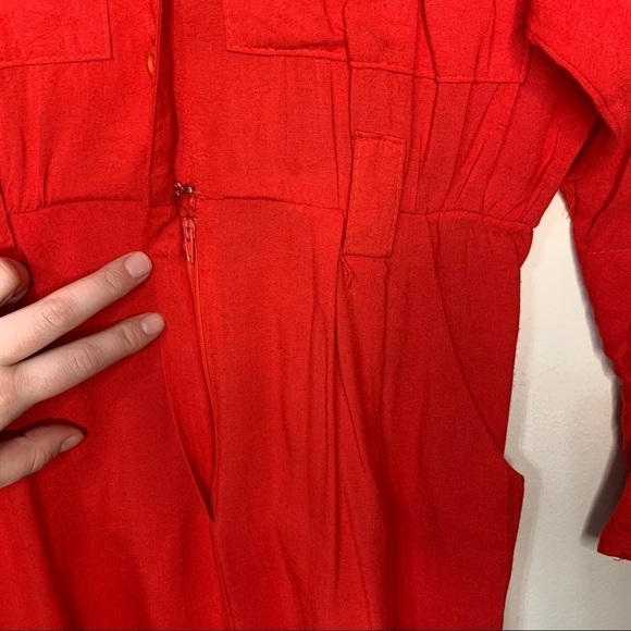 Vintage 60s Red Button Up Front Pocket Dress - Picture 4 of 5